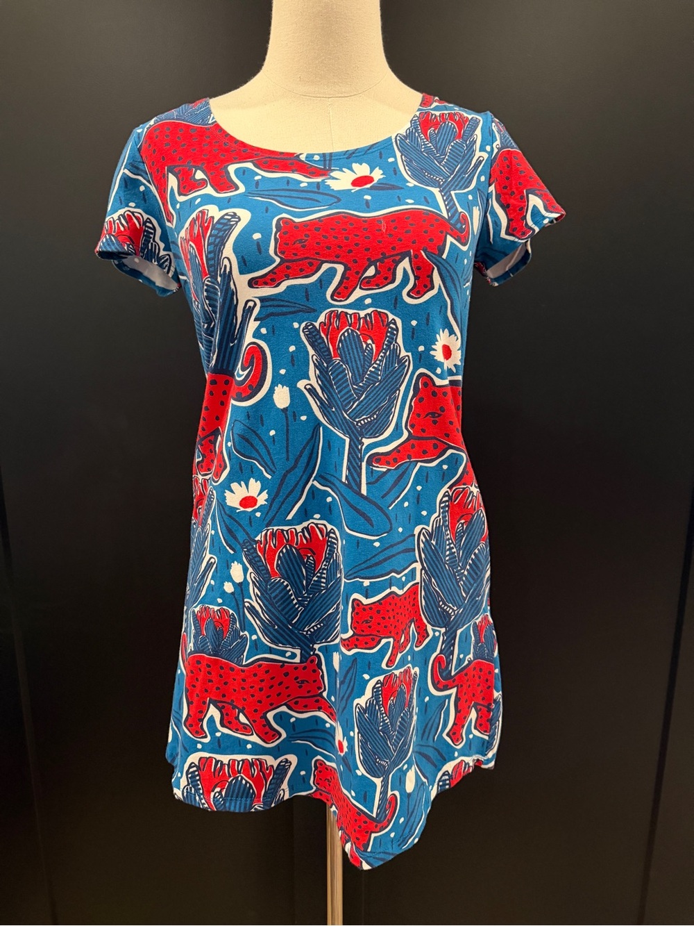Blue Platypus Jaguars in the Jungle Tulip-Sleeved Tunic Dress Size Small - NWOT